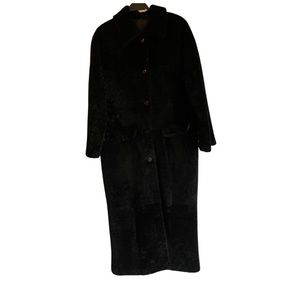 Elegancia vintage black shearling full length leather overcoat size XS